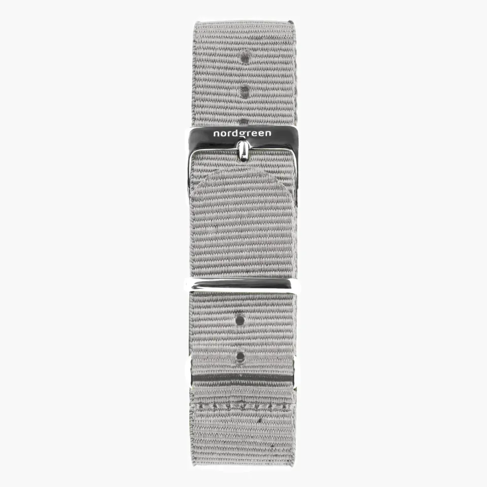 Nordgreen Grey Nylon Silver horlogebandje 36mm grijs