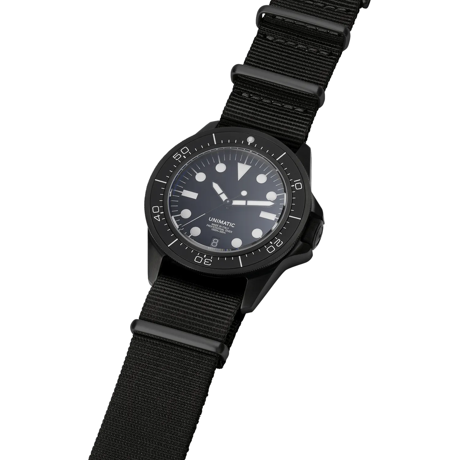 Unimatic Modello Uno U1-DN duikhorloge zwart DLC datum