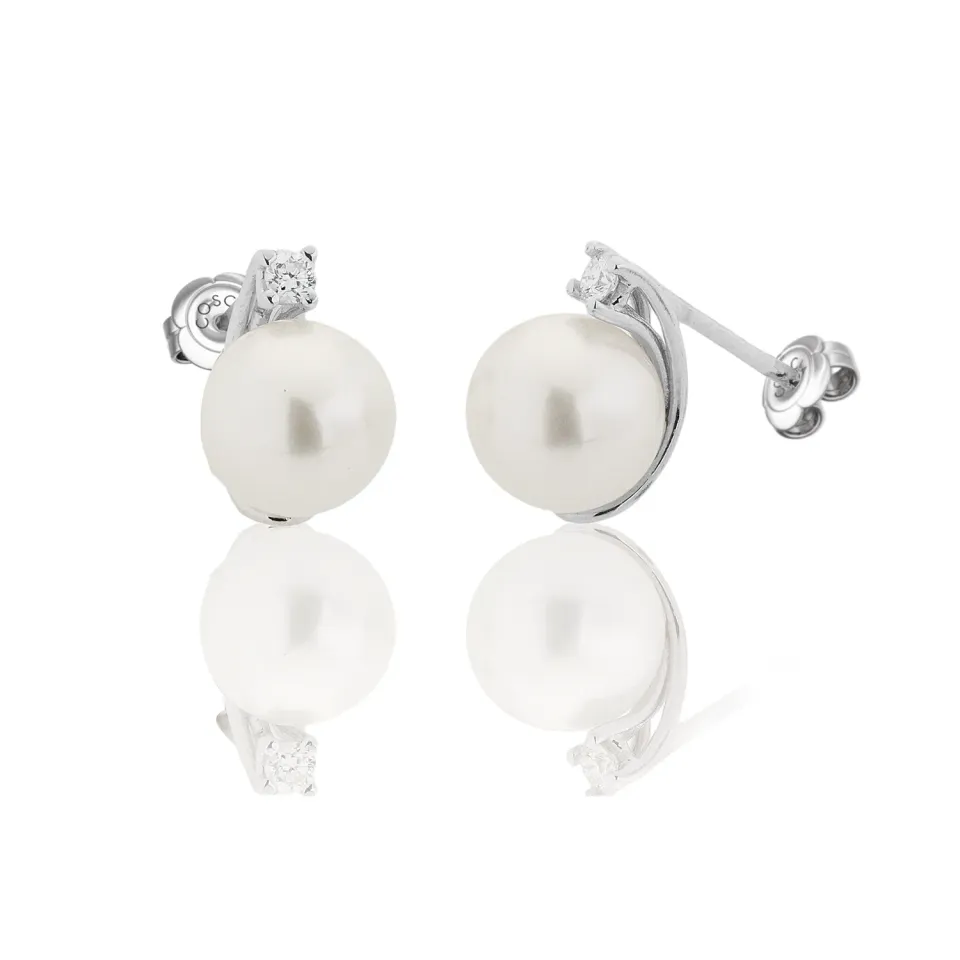 Juwelier Ripassa witgouden parel oorstekers diamant