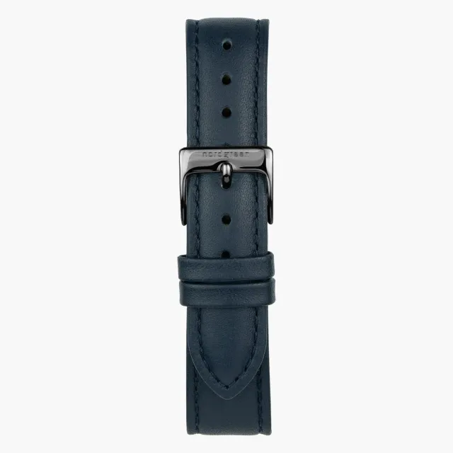 Nordgreen Navy Leer XL Horlogebandje 36mm Gun Metal