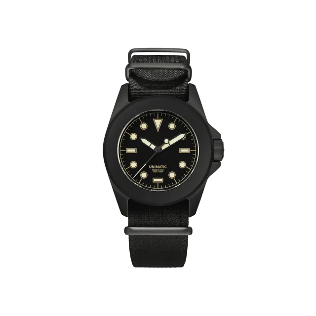 Unimatic Modello Quattro U4S-8BB horloge zwart slim 300M