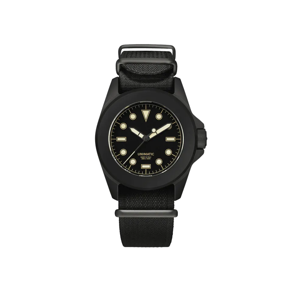 Unimatic Modello Quattro U4S-8BB horloge zwart slim 300M