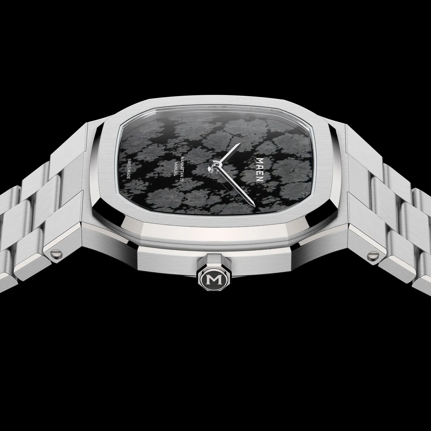 Maen Manhattan 37 M2 Snowflake Obsidian horloge ultradun