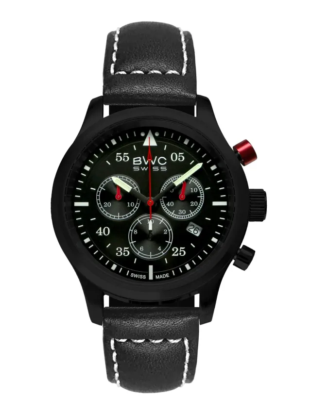 BWC-Swiss 20017.54.48 chronograaf zwart leer 41,5 mm