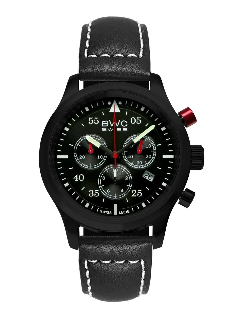 BWC-Swiss 20017.54.48 chronograaf zwart leer 41,5 mm