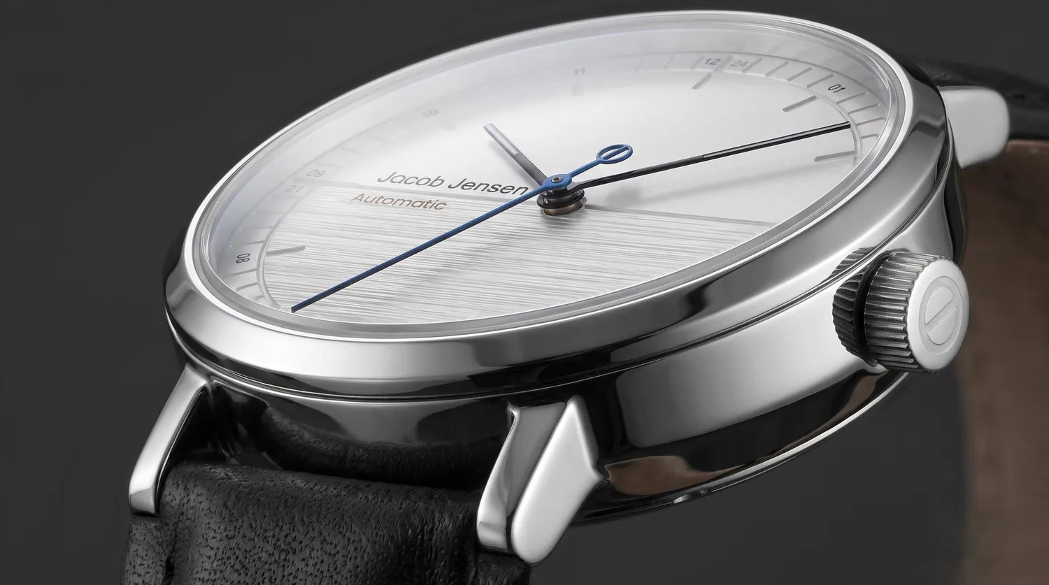 Jacob Jensen Aekvator 1001 horloge zilver mat zwart leer