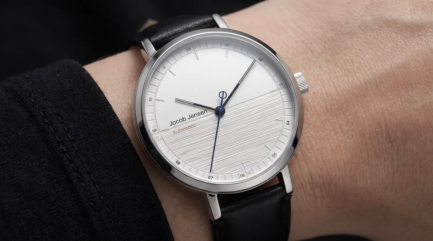 Jacob Jensen Aekvator 1001 horloge zilver mat zwart leer