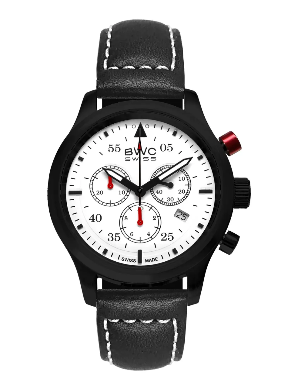 BWC-Swiss 20017.54.46 chronograaf horloge wit zwart 41,5 mm
