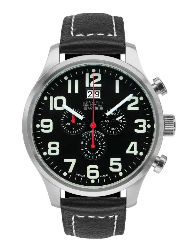 BWC-Swiss Ronda 5040.B 20009.50.02 chronograaf zwart 47 mm