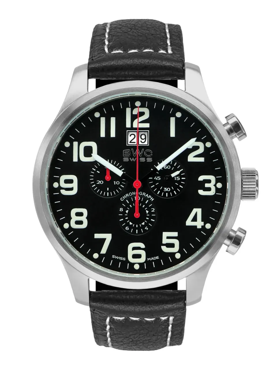BWC-Swiss Ronda 5040.B 20009.50.02 chronograaf zwart 47 mm