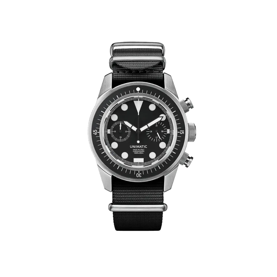Unimatic Modello Tre U3-F chrono zwart 300m