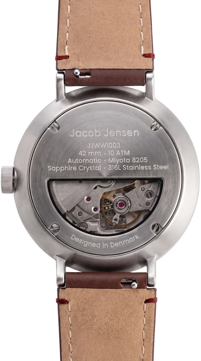 Jacob Jensen Aekvator 1003 horloge grijs bruin leer