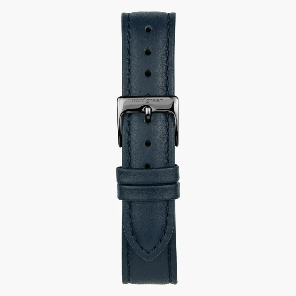Nordgreen Navy Vegan Leder horlogebandje 36mm gun metal