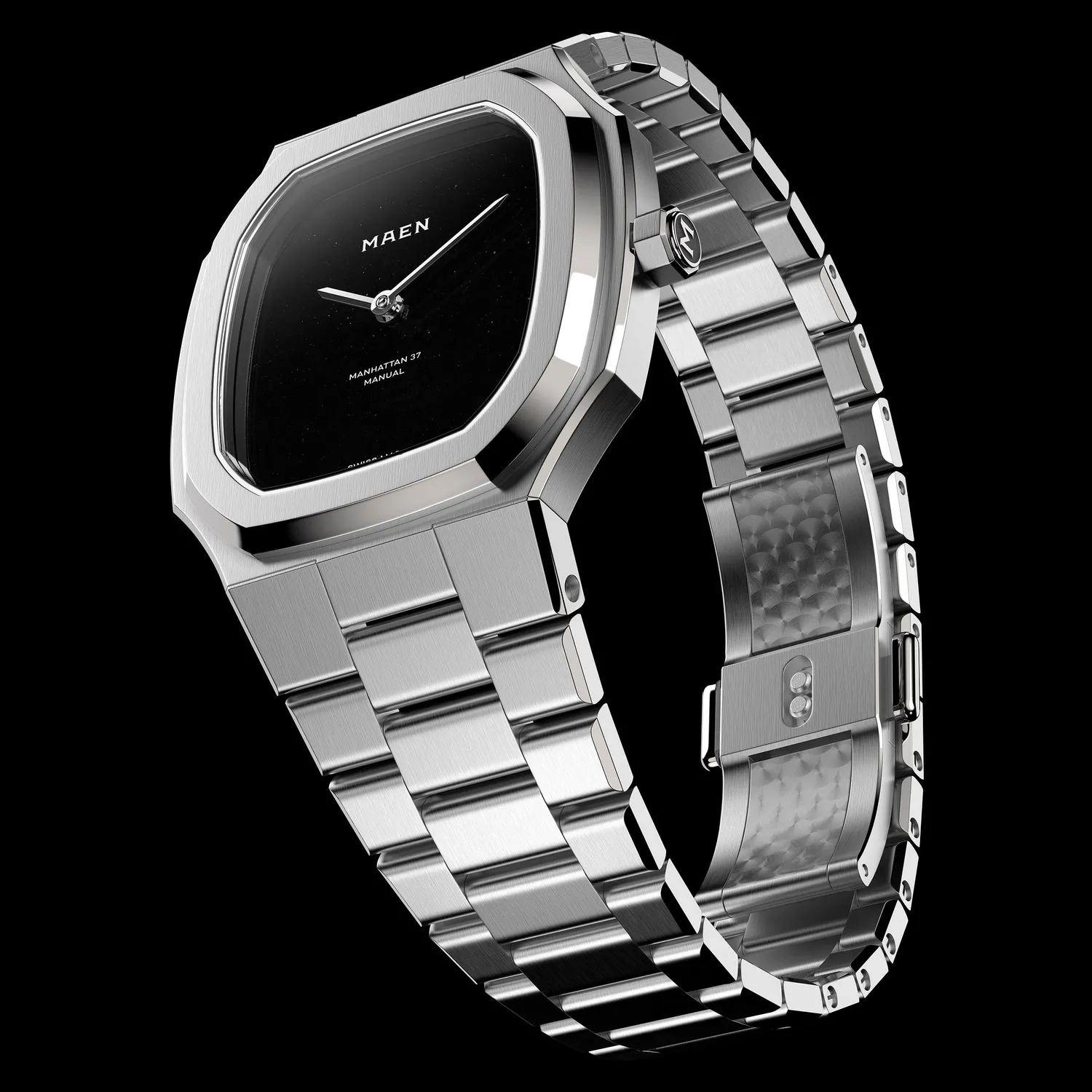 Maen Manhattan Onyx horloge 37mm ultra thin zwart