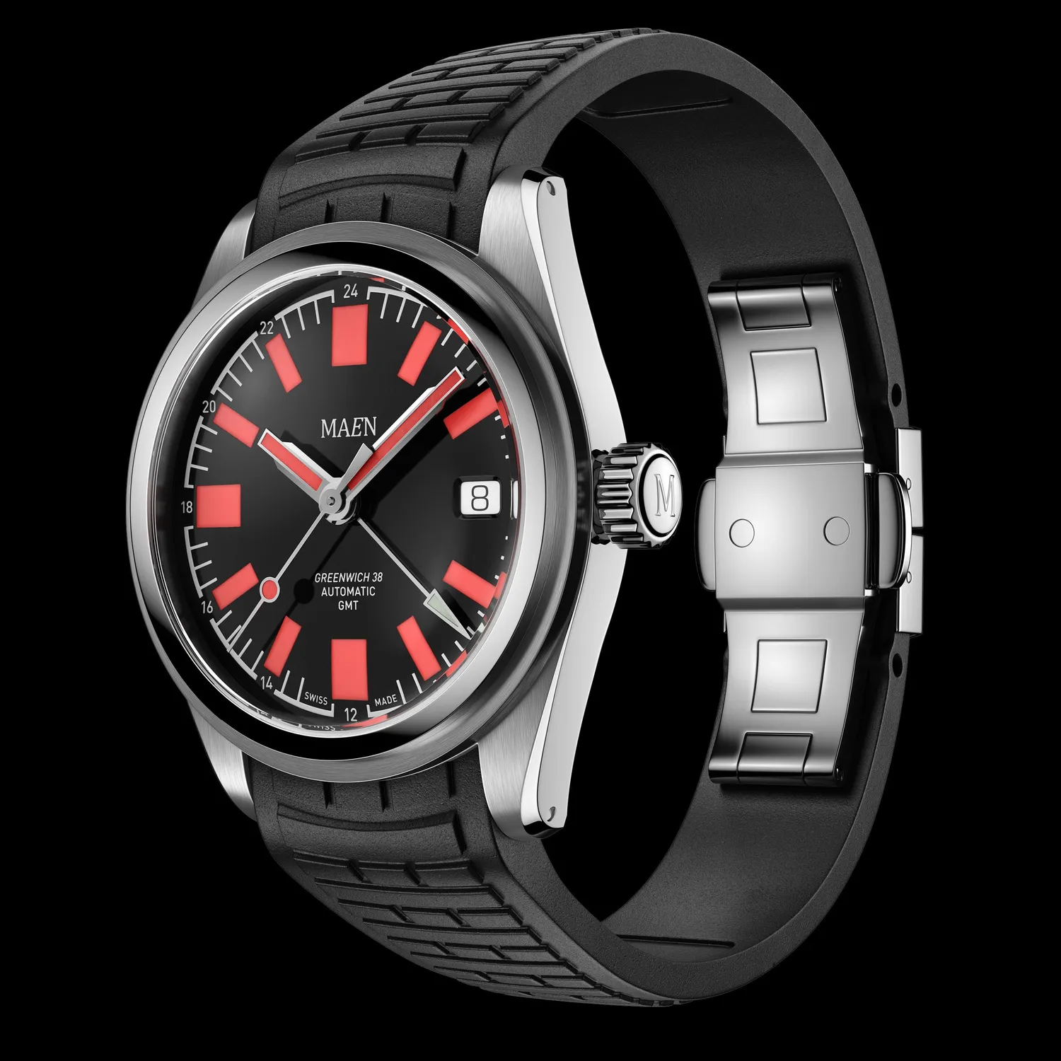Maen Greenwich 38 GMT MGG.03 horloge rubber