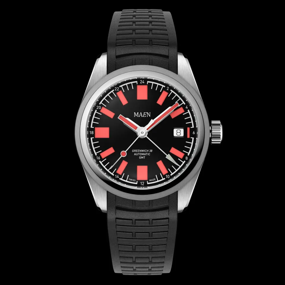 Maen Greenwich 38 GMT MGG.03 horloge rubber