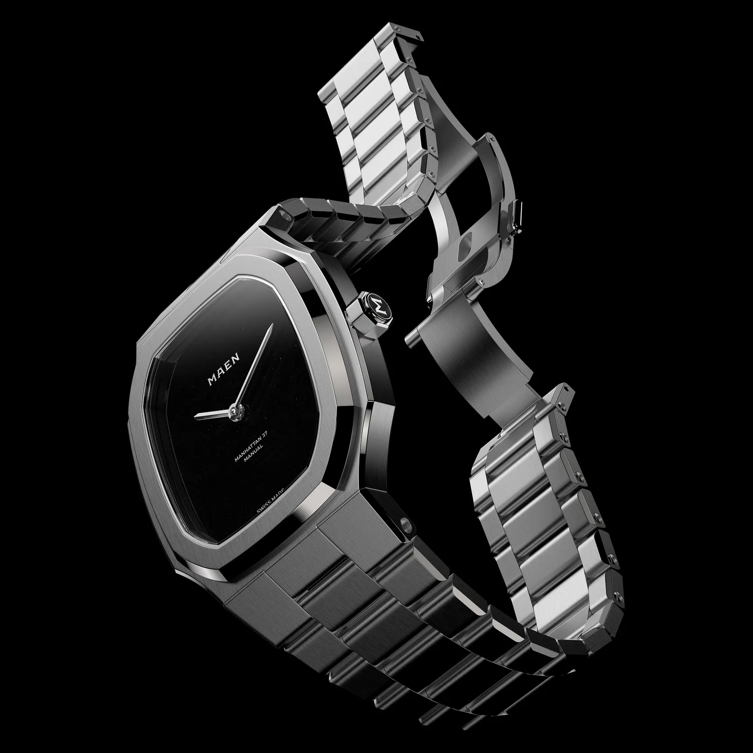 Maen Manhattan Onyx horloge 37mm ultra thin zwart