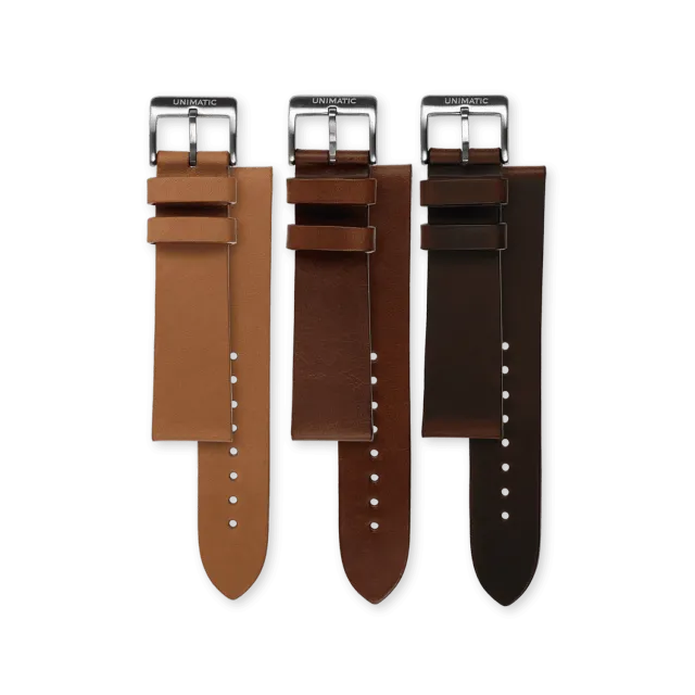 Unimatic Chocolate leren horlogeband set bruin kalfsleer