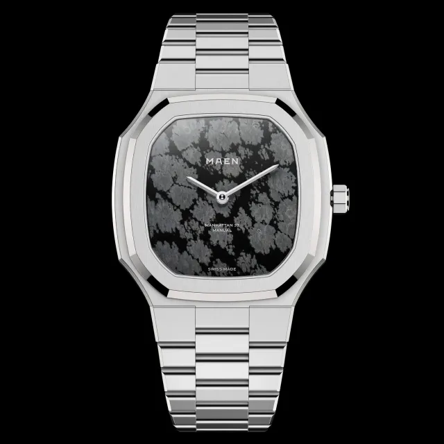 Maen Manhattan 37 M2 Snowflake Obsidian horloge ultradun