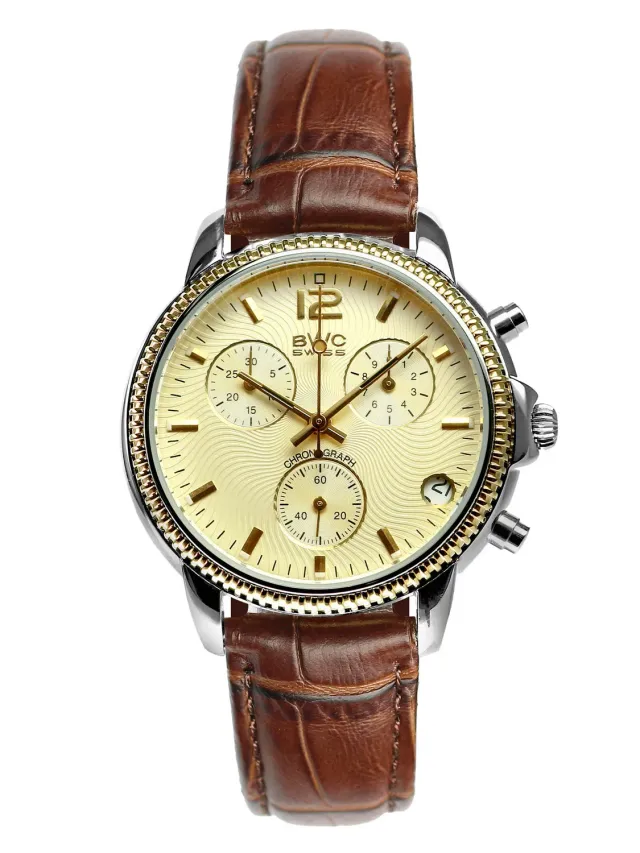 BWC-Swiss 21095.52.08 chronograaf bicolor leer geel 36mm