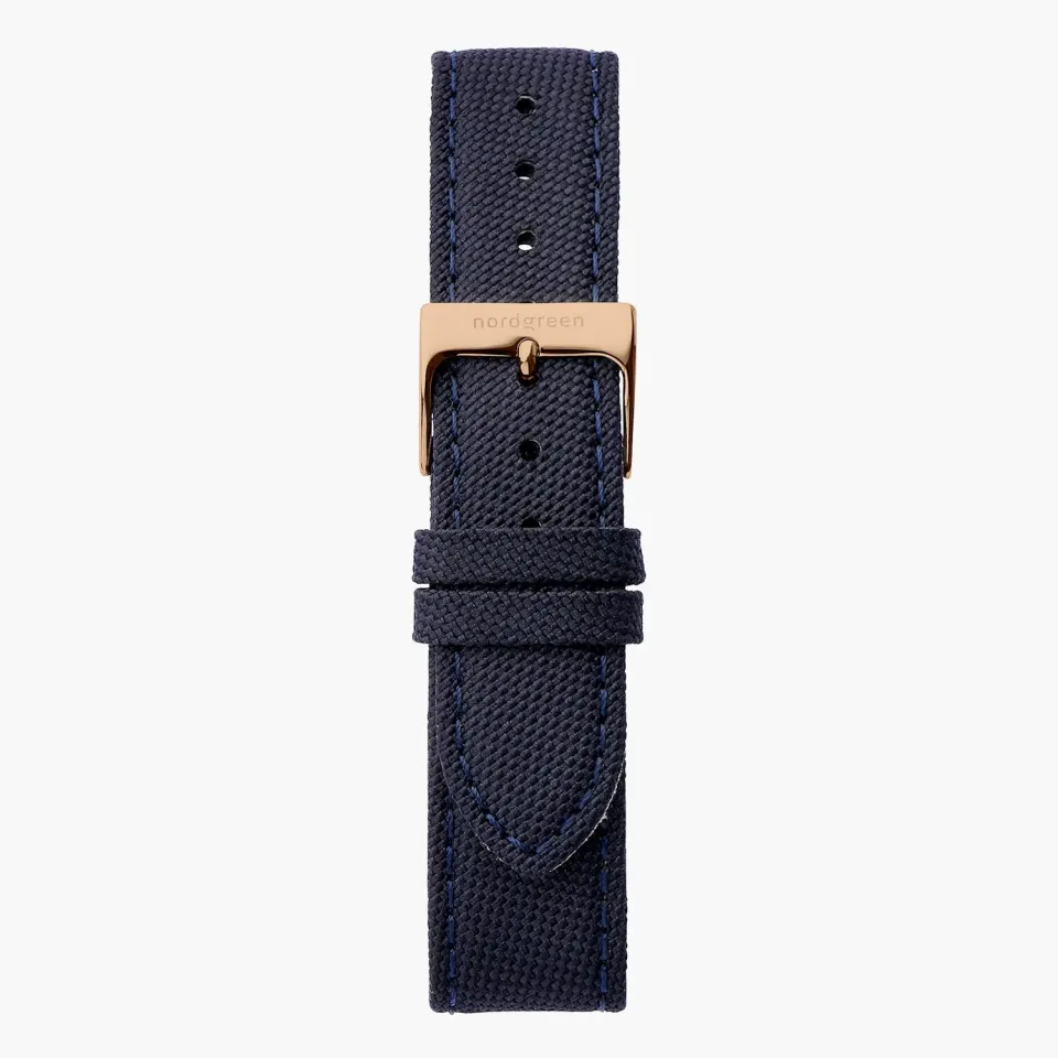 Nordgreen Cordura navy horlogebandje 36mm rosegoud