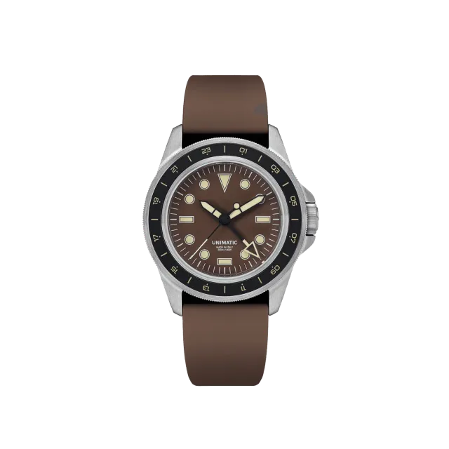 Unimatic Modello Uno U1-GMT-DHBR GMT horloge bruin 300m