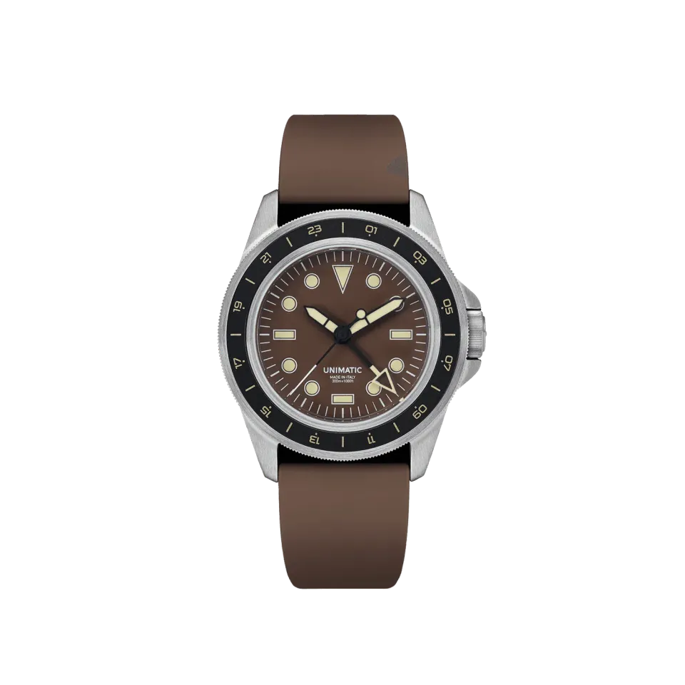 Unimatic Modello Uno U1-GMT-DHBR GMT horloge bruin 300m