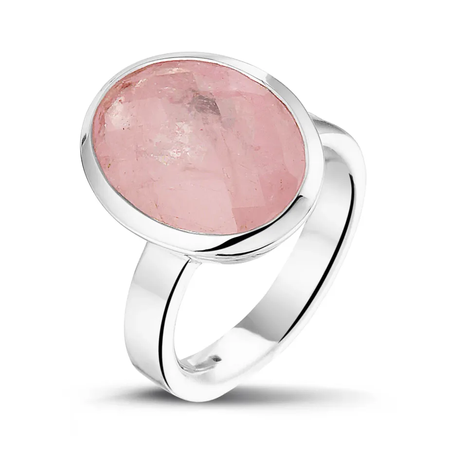 Juwelier Ripassa Rozenkwarts zilveren ring roze