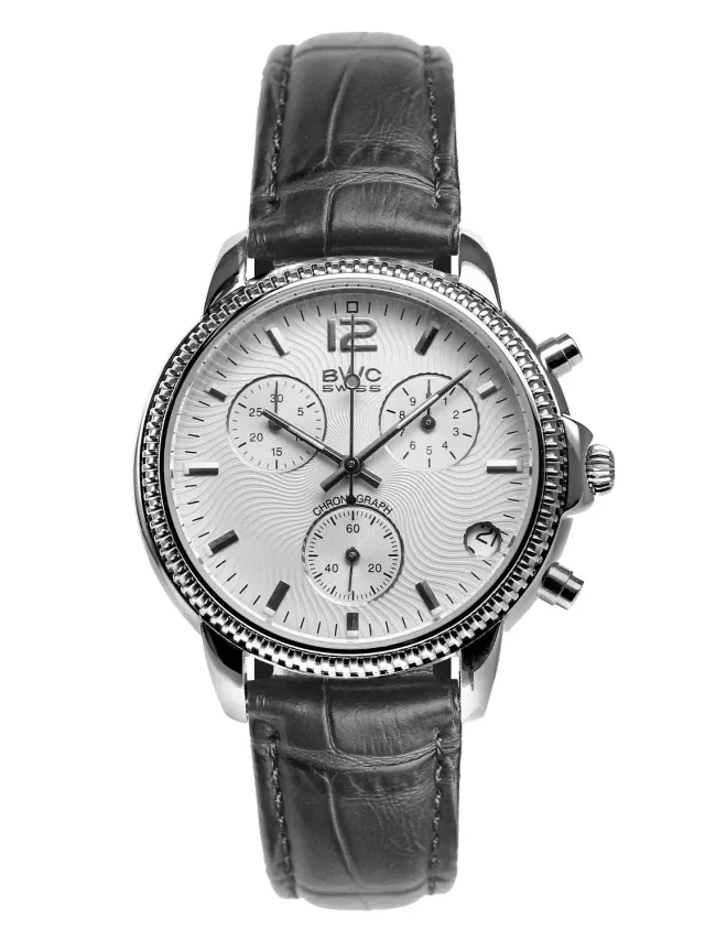 BWC-Swiss 21095.50.07 chronograaf staal wit leer
