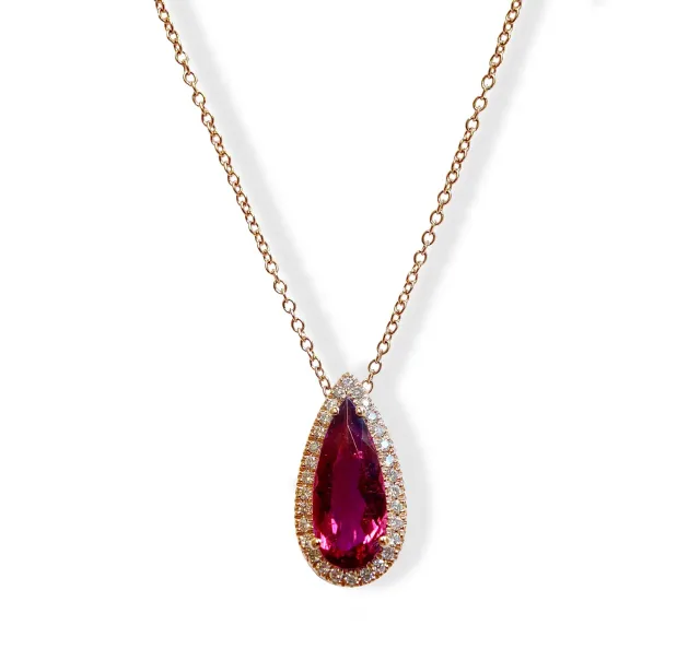 Juwelier Ripassa roségouden collier rubeliet diamant