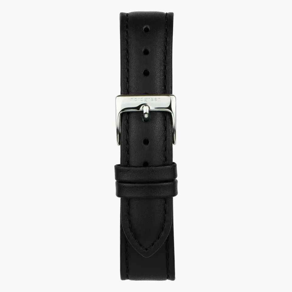Nordgreen horlogeband zwart vegan leer 36mm zilver