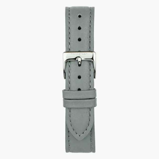 Nordgreen Grey Leather Silver horlogebandje 28mm leer