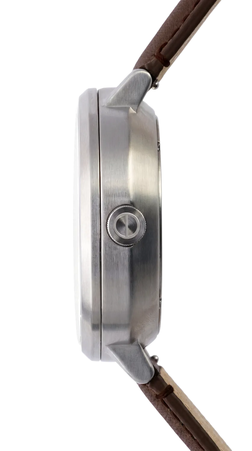 Jacob Jensen Aekvator 1003 horloge grijs bruin leer