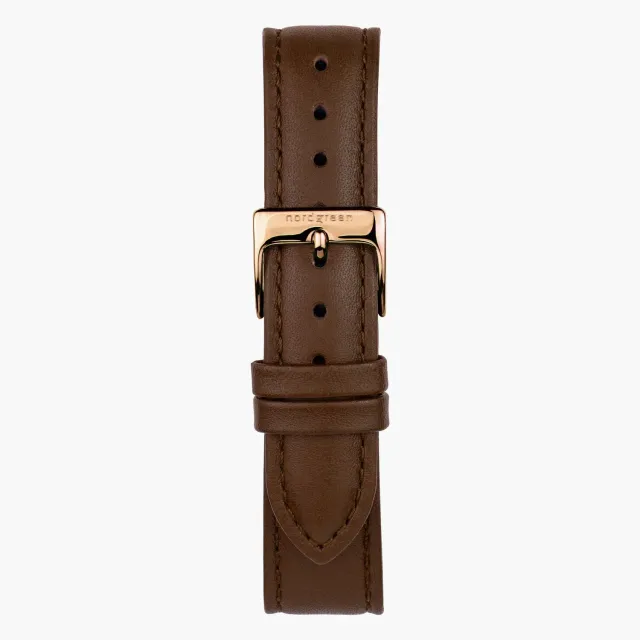Nordgreen Bruin Leer horlogeband roségoud 28mm leer