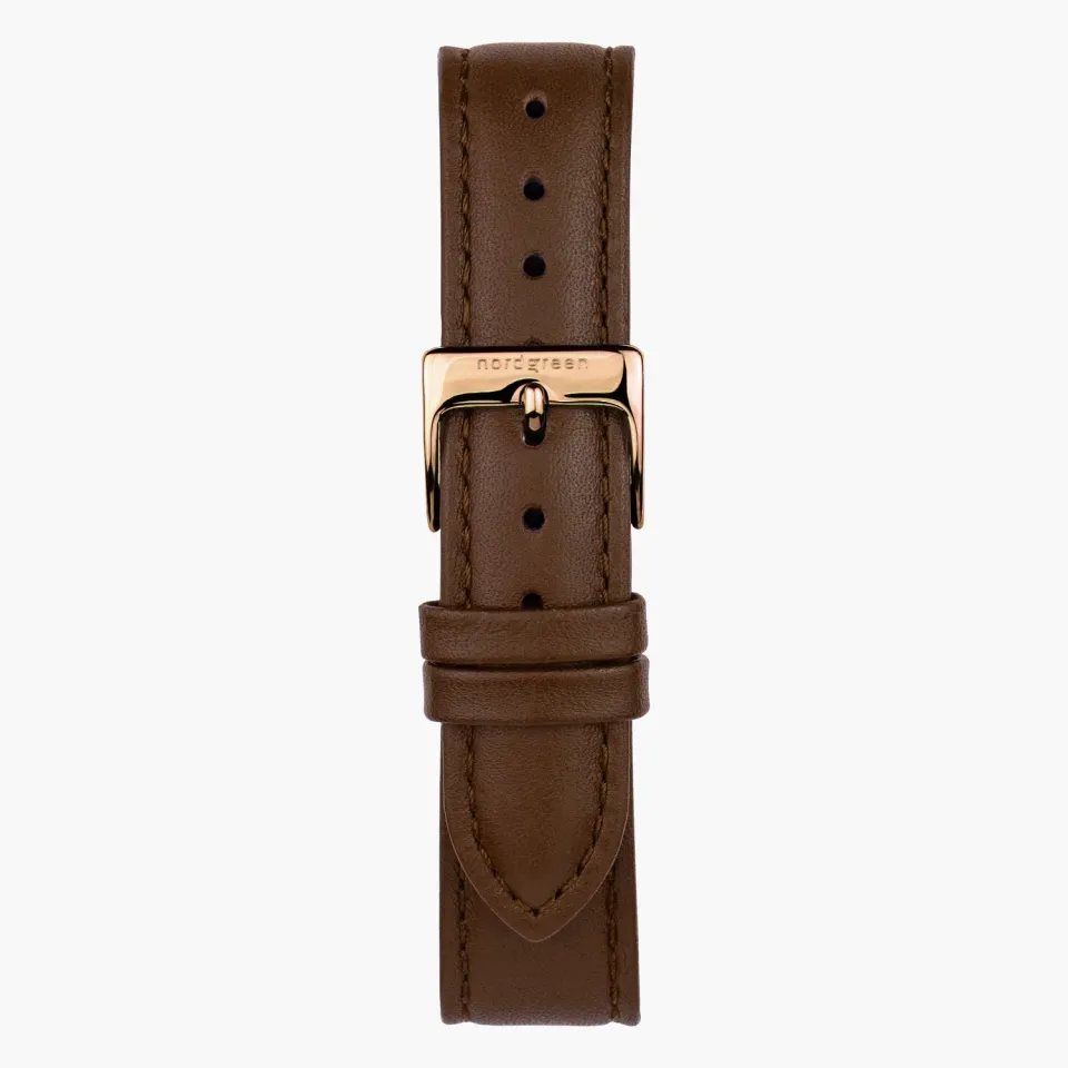 Nordgreen Bruin Leer horlogeband roségoud 28mm leer