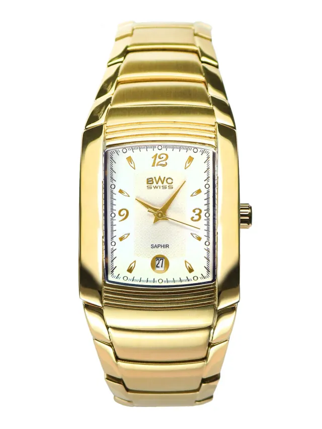 BWC-Swiss 20781.51.05 herenhorloge tonneau goud wit 28mm