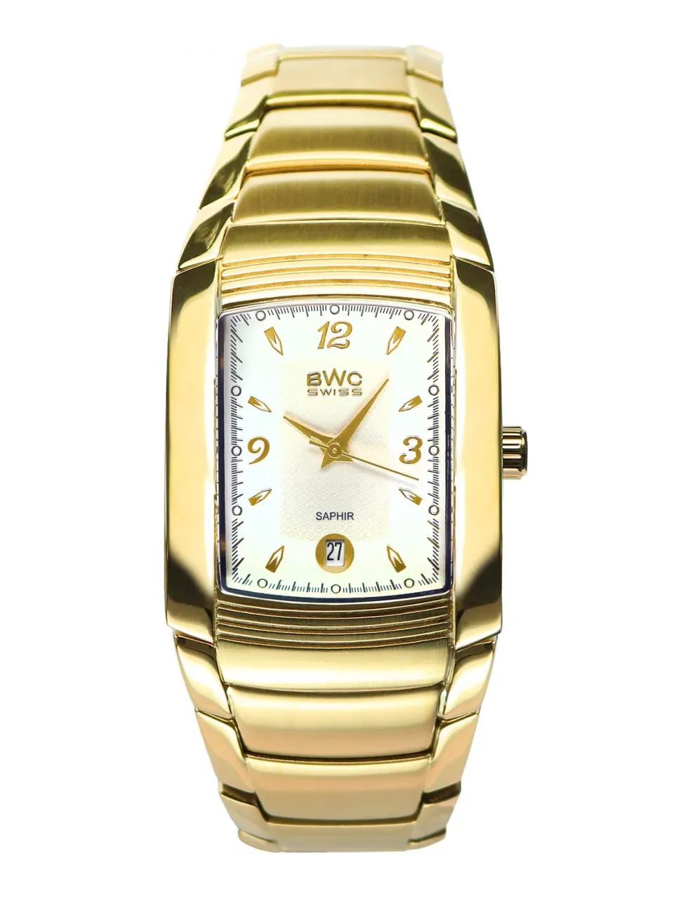 BWC-Swiss 20781.51.05 herenhorloge tonneau goud wit 28mm