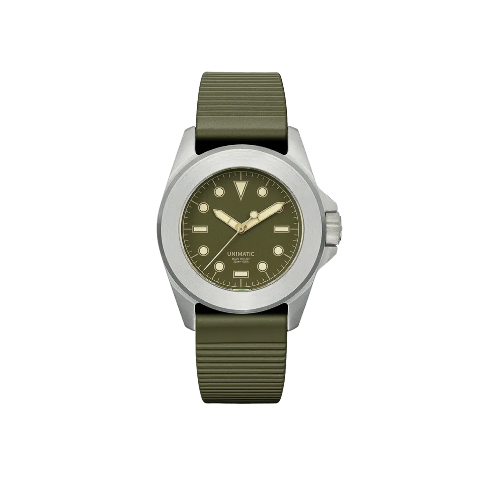 Unimatic Modello Quattro U4S-8O horloge olijf 300m