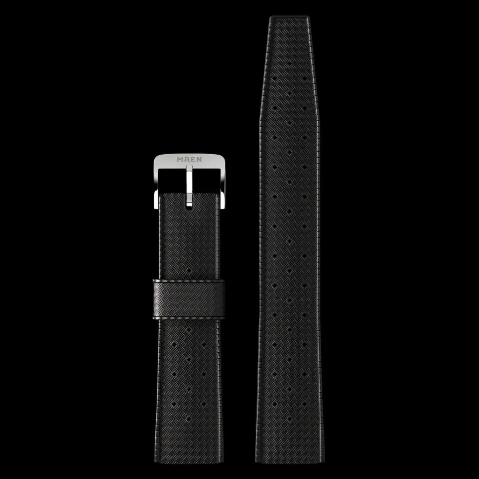 Maen Black FKM horlogeband rubber 20 mm zwart