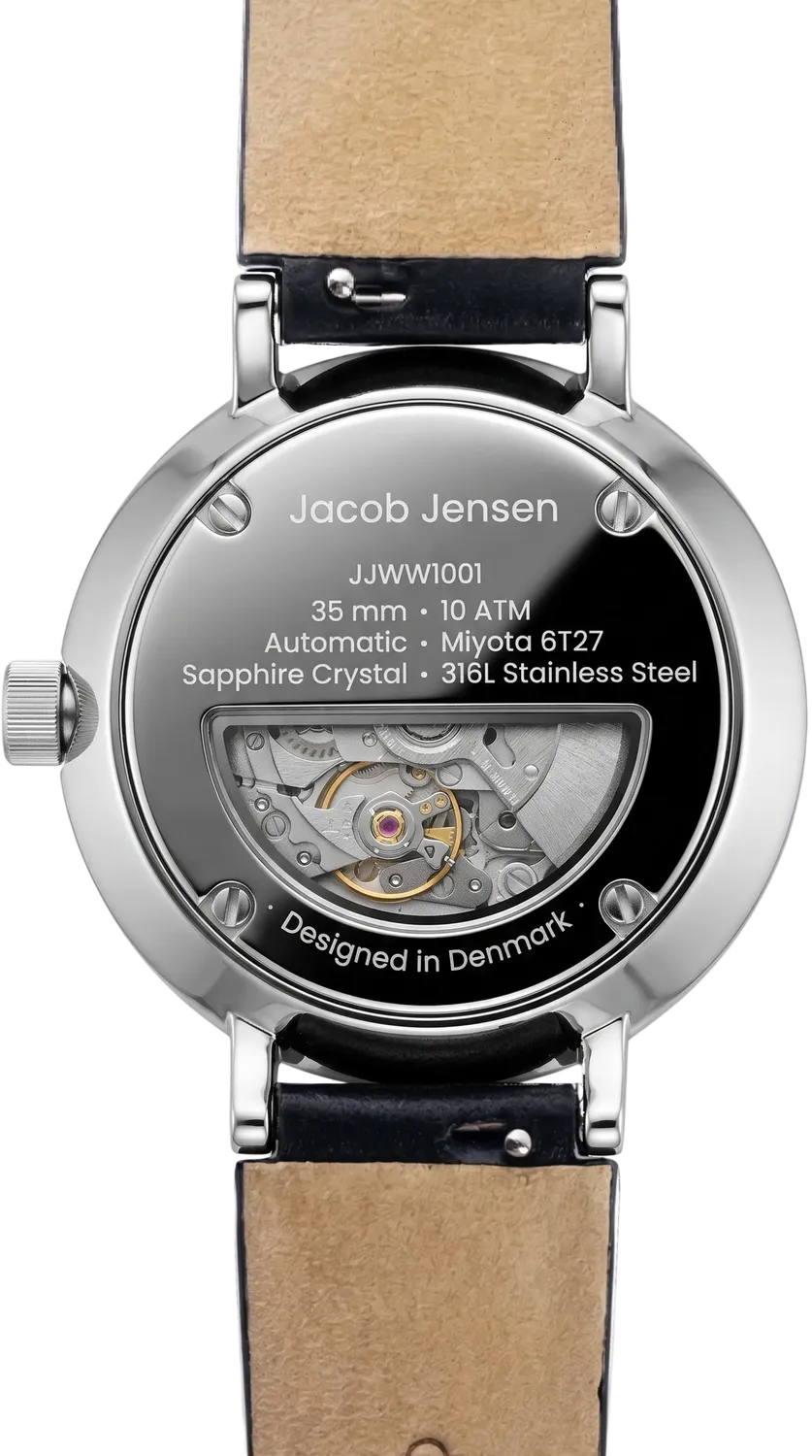 Jacob Jensen Aekvator 1001 horloge zilver mat zwart leer