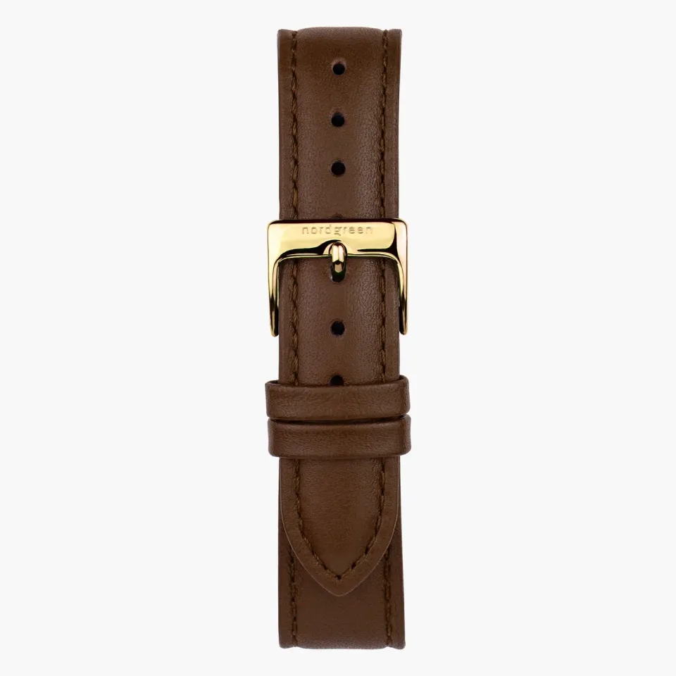 Nordgreen Bruin Leer horlogebandje goud 28mm leer