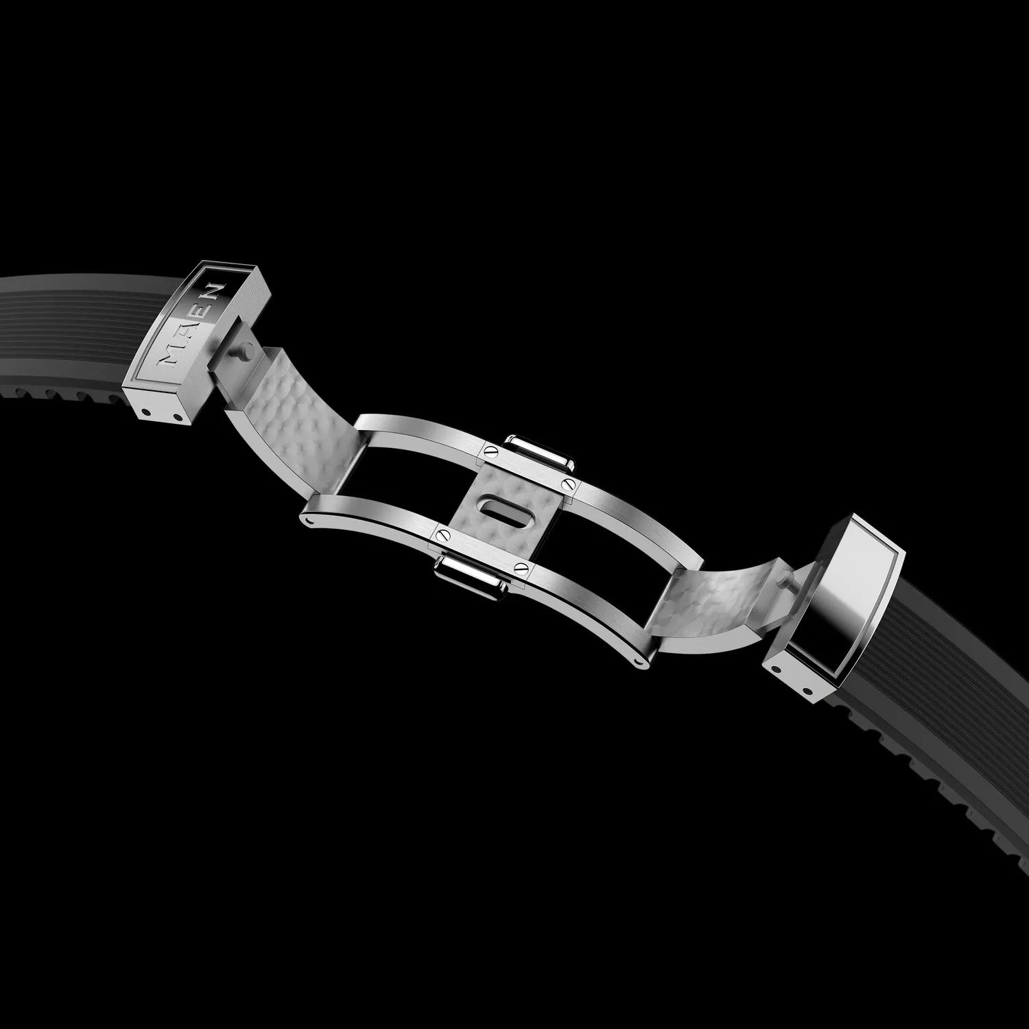 Maen Manhattan 37 M37 Black Integrated horlogebandje zwart FKM