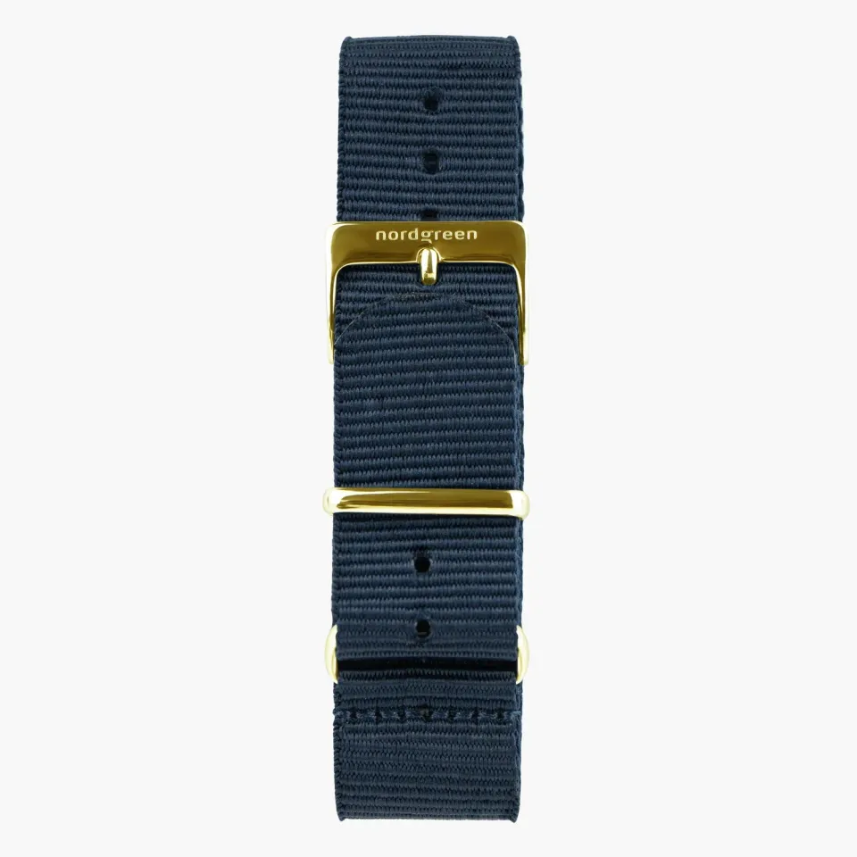 Nordgreen Nylon navy-goud horlogebandje 36mm licht