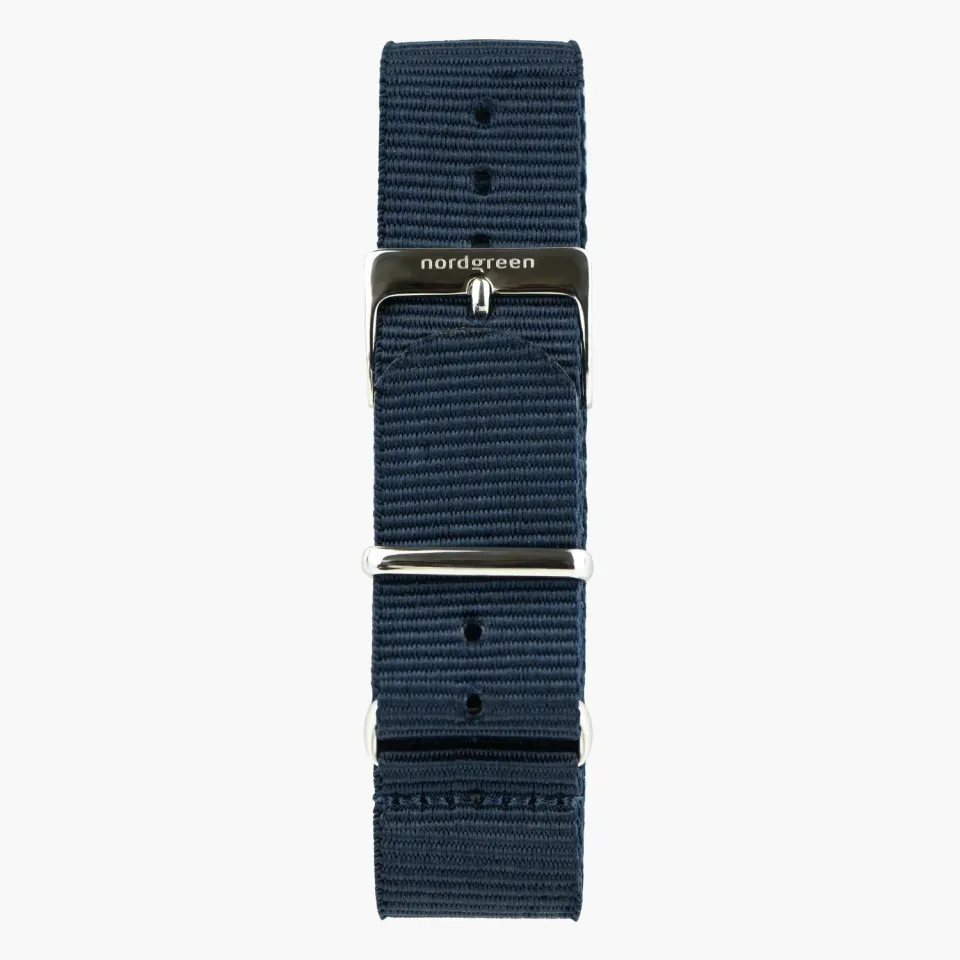 Nordgreen Navy Nylon Silver horlogebandje 36mm nylon