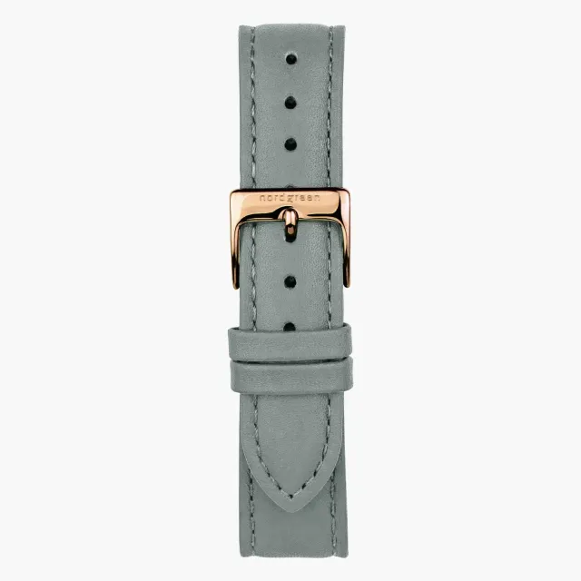 Nordgreen Grey Leather Rose Gold horlogebandje 32mm grijs