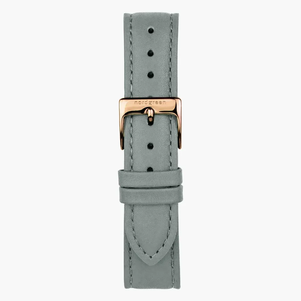 Nordgreen Grey Leather Rose Gold horlogebandje 32mm grijs