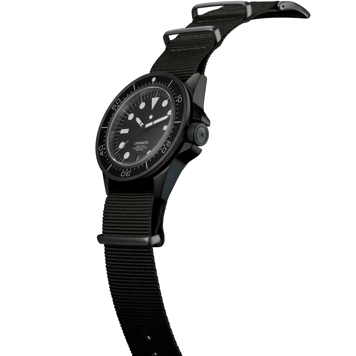 Unimatic Modello Uno U1-DN duikhorloge zwart DLC datum