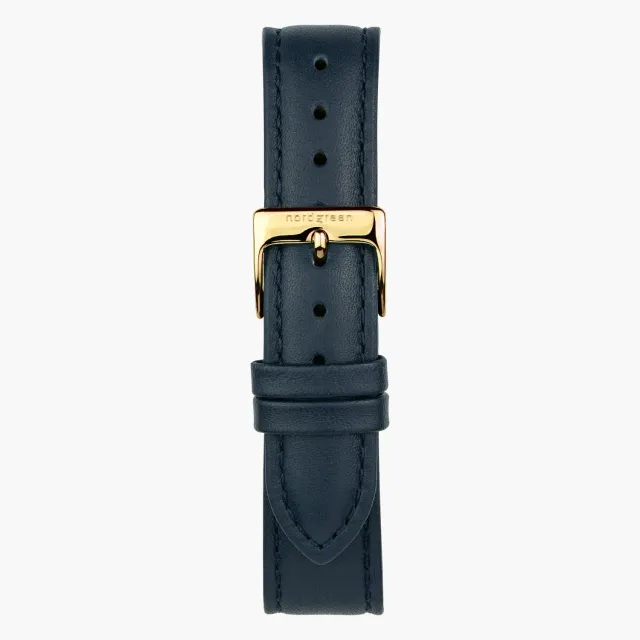 Nordgreen Navy Leather XL horlogeband goud 36mm leer