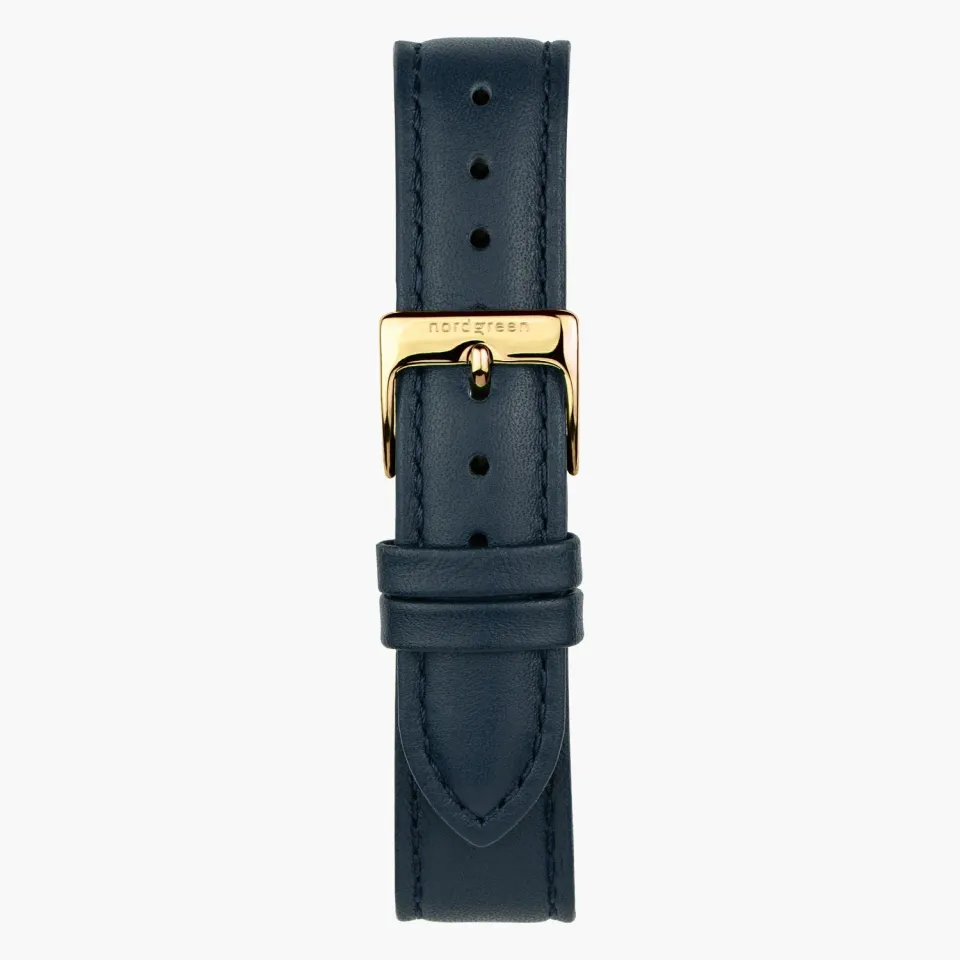 Nordgreen Navy Leather XL horlogeband goud 36mm leer