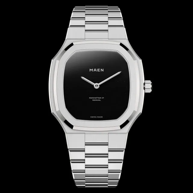 Maen Manhattan Onyx horloge 37mm ultra thin zwart